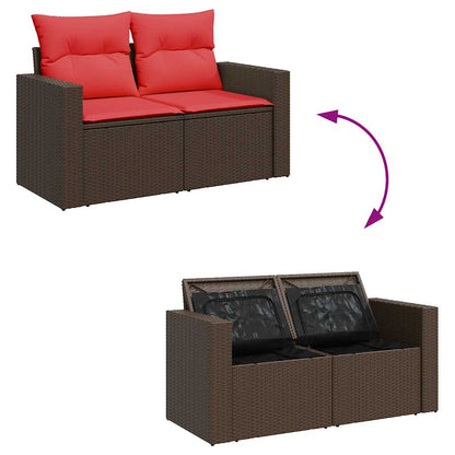 7-tlg. Garten-Sofagarnitur mit Kissen Braun Poly Rattan