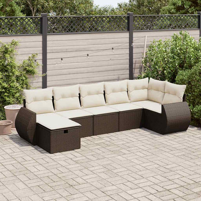 7-tlg. Garten-Sofagarnitur mit Kissen Braun Poly Rattan