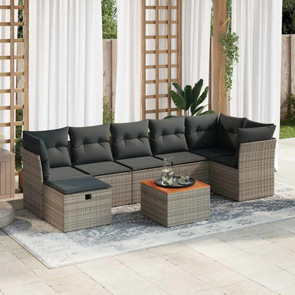 8-tlg. Garten-Sofagarnitur mit Kissen Grau Poly Rattan