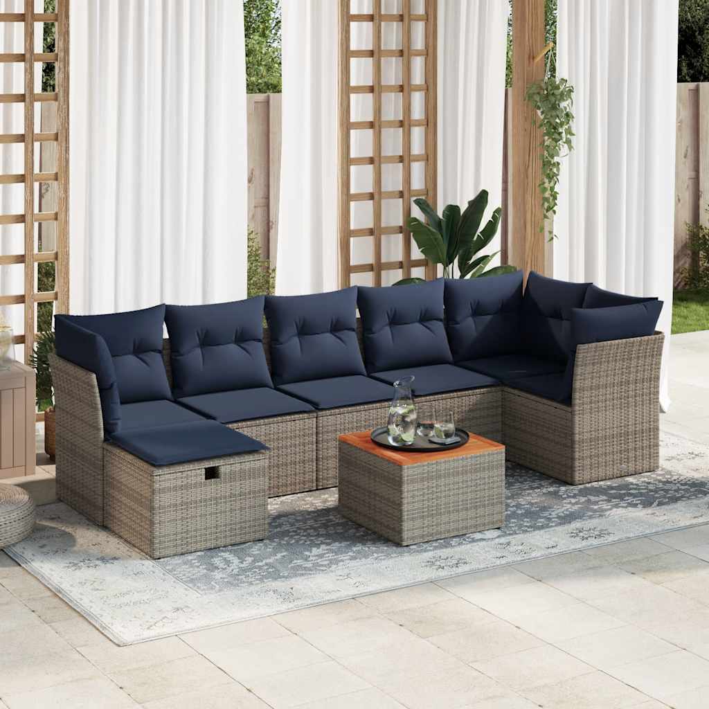 8-tlg. Garten-Sofagarnitur mit Kissen Grau Poly Rattan