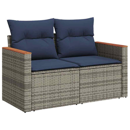 7-tlg. Garten-Sofagarnitur mit Kissen Grau Poly Rattan