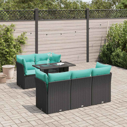 6-tlg. Garten-Sofagarnitur mit Kissen Schwarz Poly Rattan