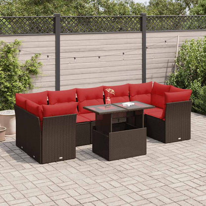 8-tlg. Garten-Sofagarnitur mit Kissen Braun Poly Rattan Akazie