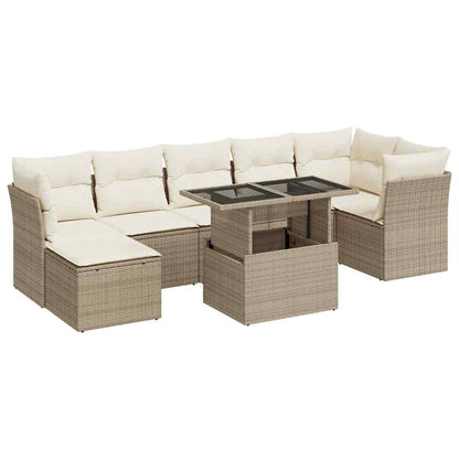 8-tlg. Garten-Sofagarnitur mit Kissen Beige Poly Rattan