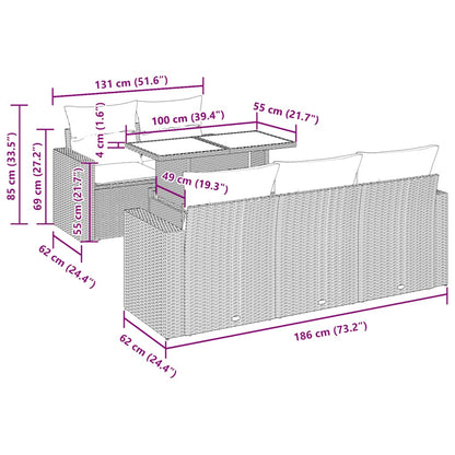6-tlg. Garten-Sofagarnitur mit Kissen Beige Poly Rattan