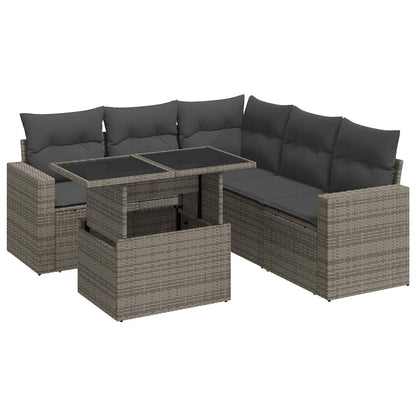 6-tlg. Garten-Sofagarnitur mit Kissen Grau Poly Rattan