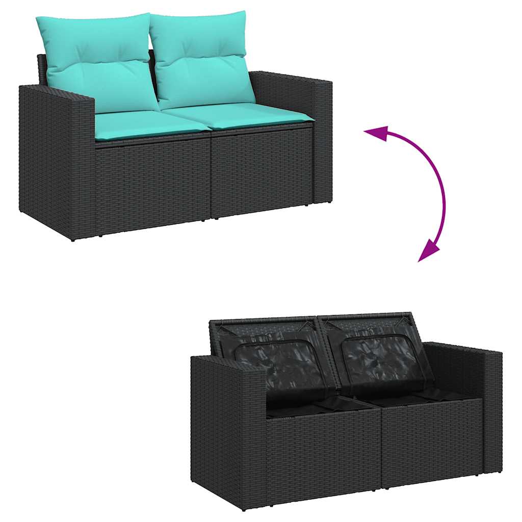 7-tlg. Garten-Sofagarnitur mit Kissen Schwarz Poly Rattan