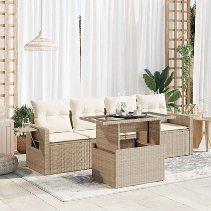 5-tlg. Garten-Sofagarnitur mit Kissen Beige Poly Rattan