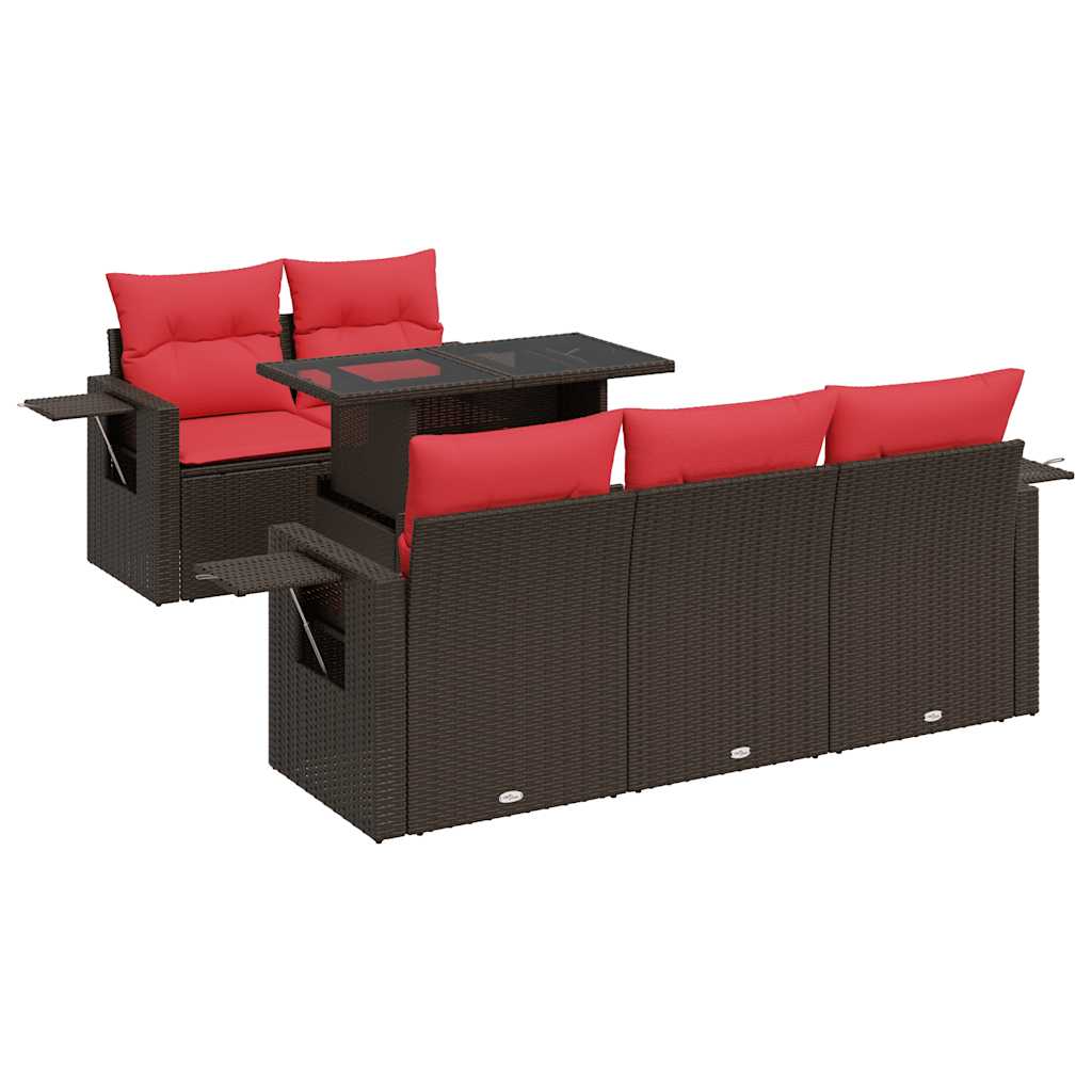 6-tlg. Garten-Sofagarnitur mit Kissen Braun Poly Rattan Akazie