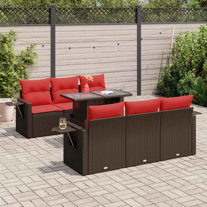7-tlg. Garten-Sofagarnitur mit Kissen Braun Poly Rattan Akazie