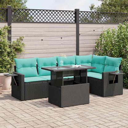 6-tlg. Garten-Sofagarnitur mit Kissen Schwarz Poly Rattan