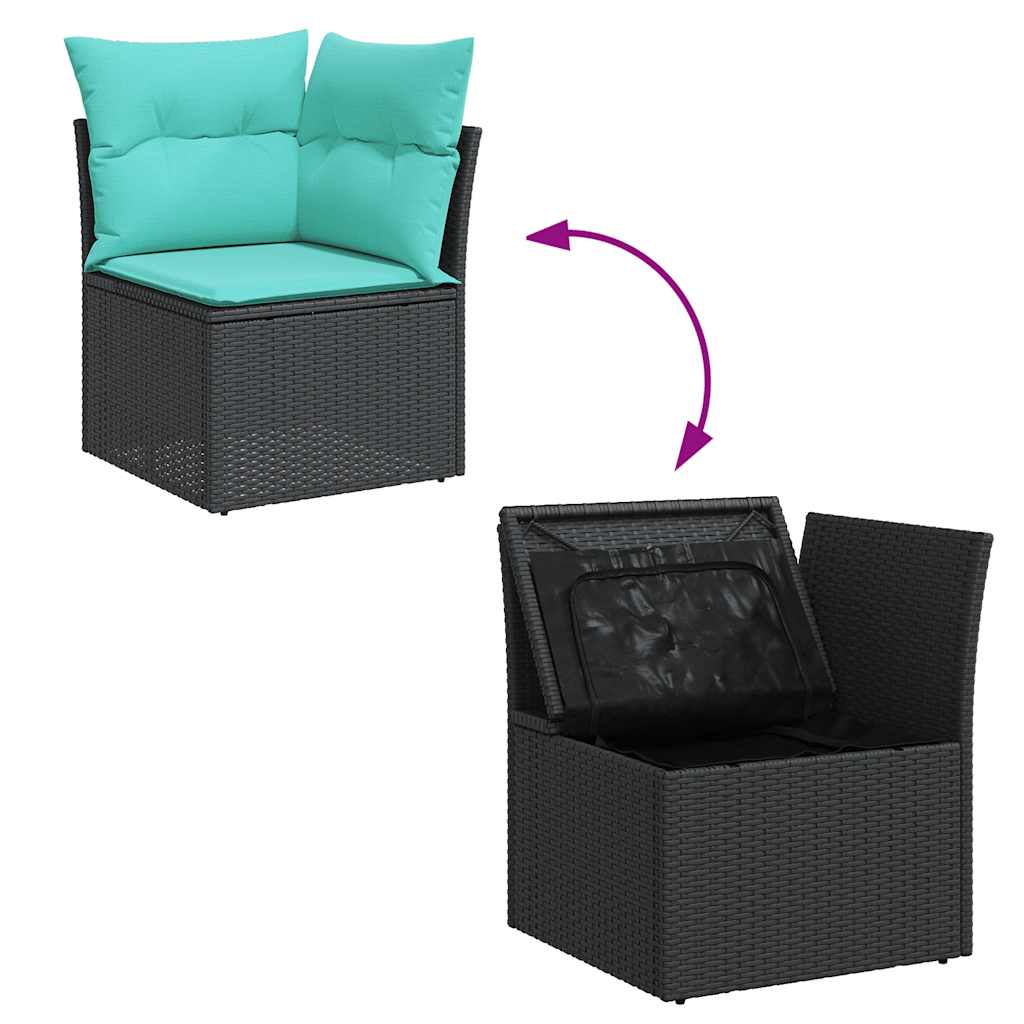5-tlg. Garten-Sofagarnitur mit Kissen Schwarz Poly Rattan