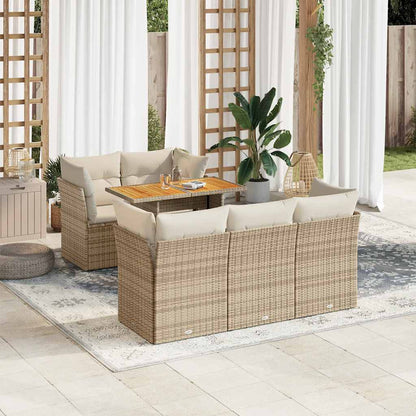 6-tlg. Garten-Sofagarnitur mit Kissen Beige Poly Rattan