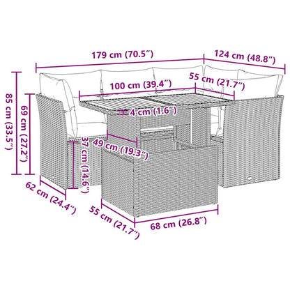 5-tlg. Garten-Sofagarnitur mit Kissen Schwarz Poly Rattan