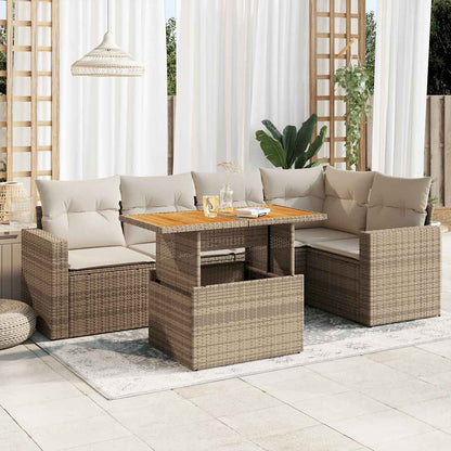 6-tlg. Garten-Sofagarnitur mit Kissen Beige Poly Rattan