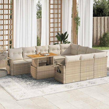 11-tlg. Garten-Sofagarnitur mit Kissen Beige Poly Rattan