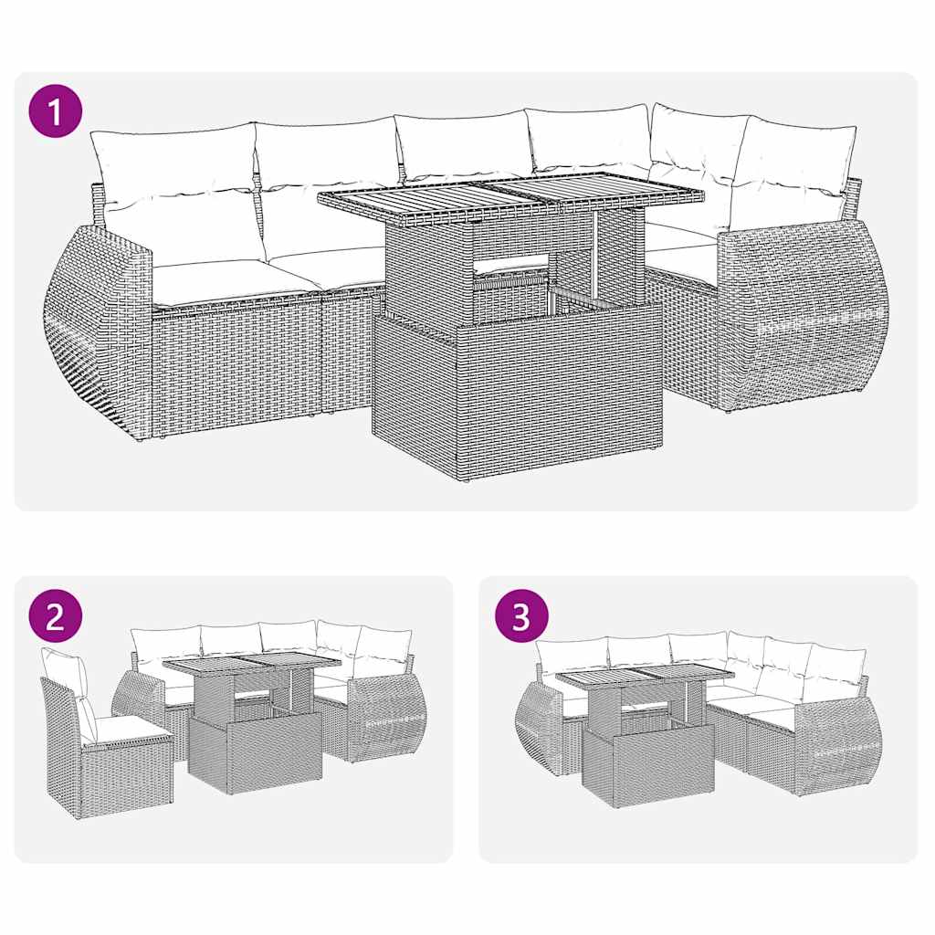 6-tlg. Garten-Sofagarnitur mit Kissen Beige Poly Rattan