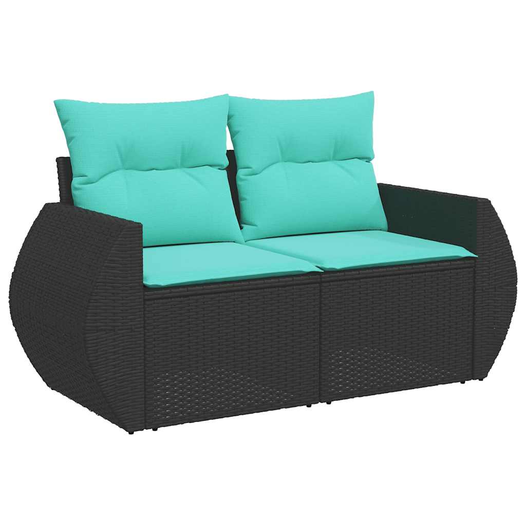 10-tlg. Garten-Sofagarnitur mit Kissen Schwarz Poly Rattan