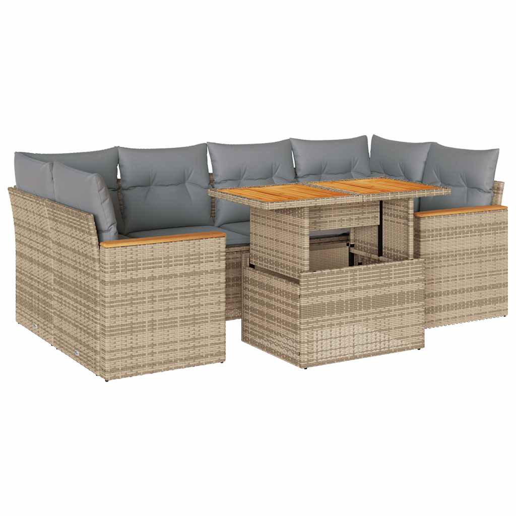6-tlg. Garten-Sofagarnitur mit Kissen Beige Poly Rattan Akazie