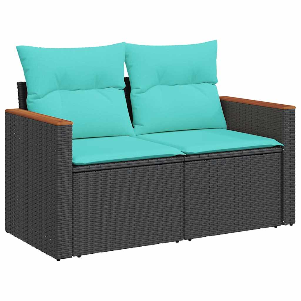 7-tlg. Garten-Sofagarnitur mit Kissen Schwarz Poly Rattan