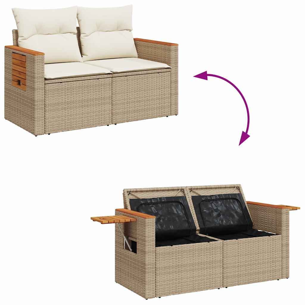 5-tlg. Garten-Sofagarnitur mit Kissen Beige Poly Rattan Akazie