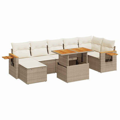 8-tlg. Garten-Sofagarnitur mit Kissen Beige Poly Rattan Akazie