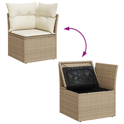 11-tlg. Garten-Sofagarnitur mit Kissen Beige Poly Rattan Akazie