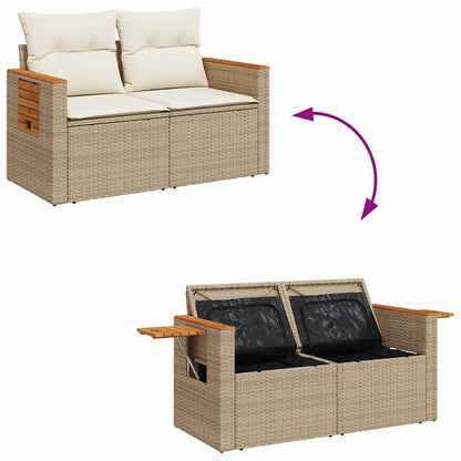 11-tlg. Garten-Sofagarnitur mit Kissen Beige Poly Rattan Akazie