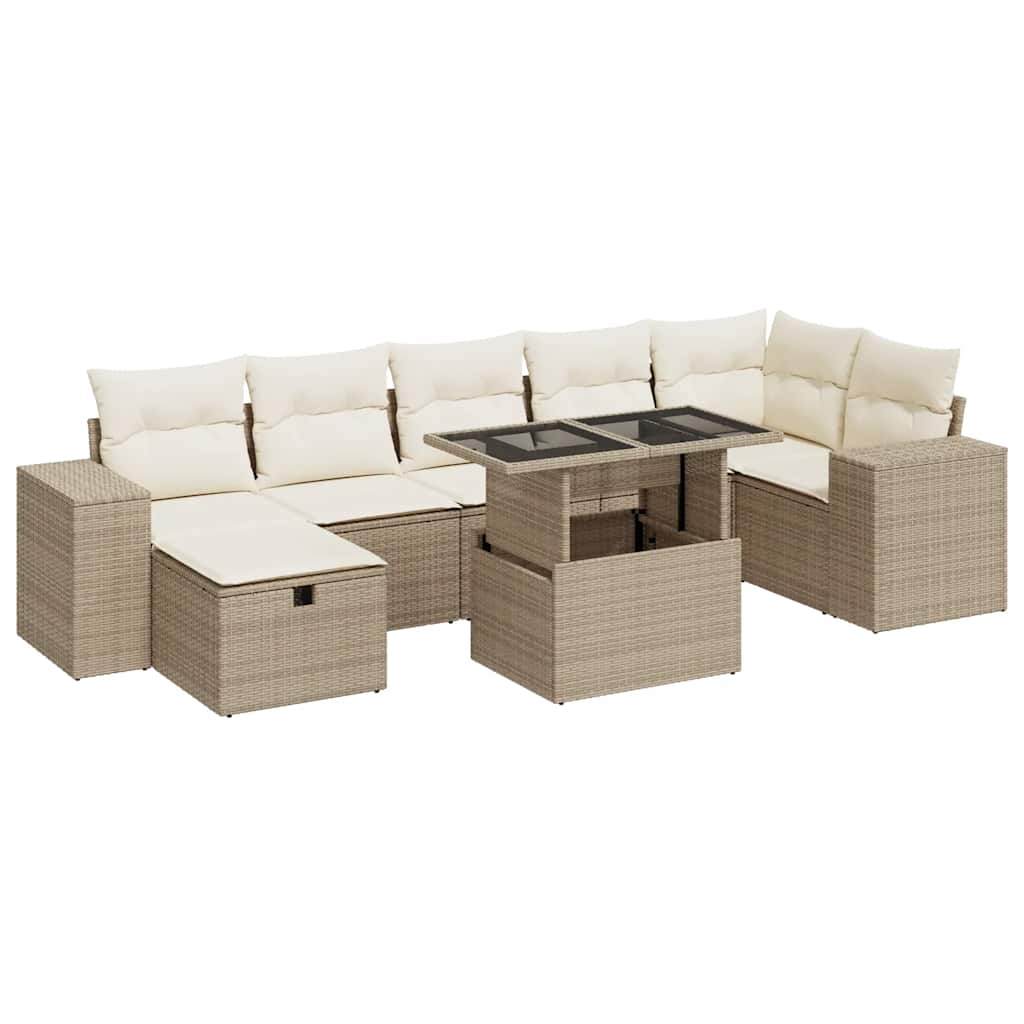 5-tlg. Garten-Sofagarnitur mit Kissen Beige Poly Rattan