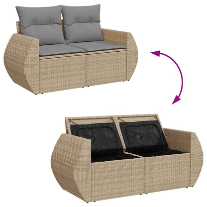 9-tlg. Garten-Sofagarnitur mit Kissen Beige Poly Rattan Akazie