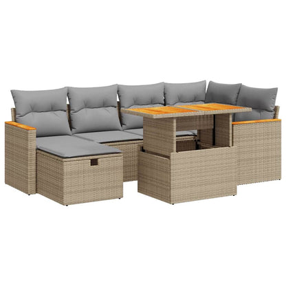 8-tlg. Garten-Sofagarnitur mit Kissen Beige Poly Rattan