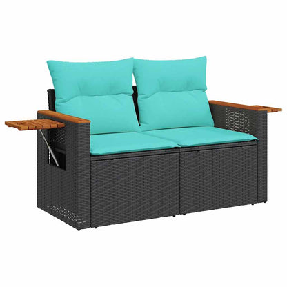 7-tlg. Garten-Sofagarnitur mit Kissen Braun Poly Rattan Akazie