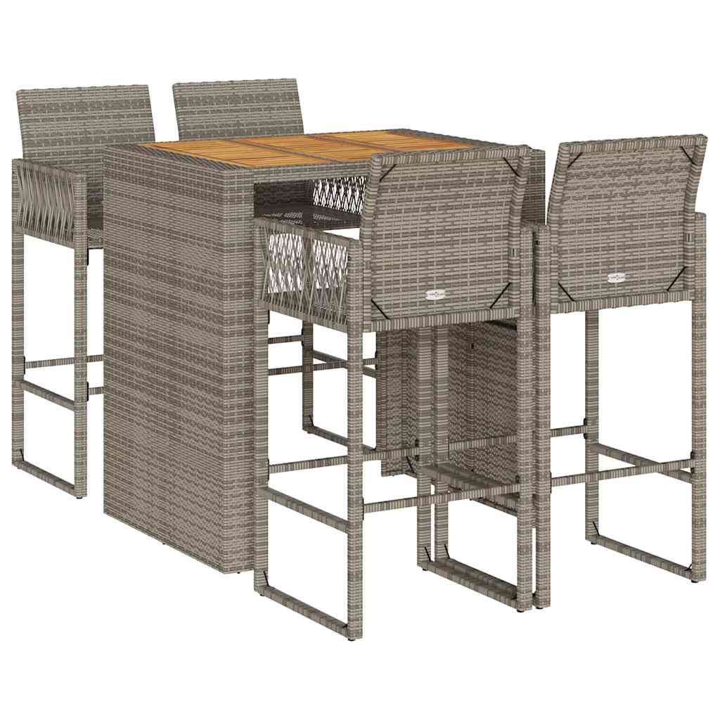 5-tlg. Gartenbar-Set ohne Kissen Grau Poly Rattan Akazie