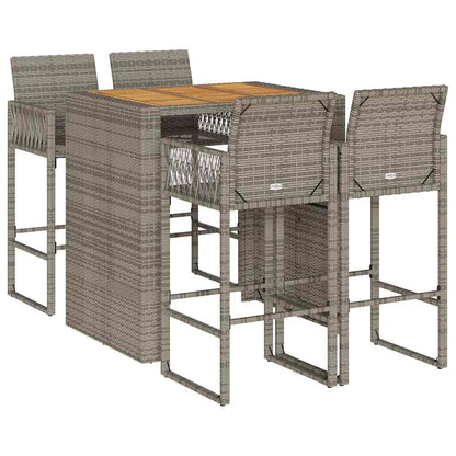 5-tlg. Gartenbar-Set ohne Kissen Grau Poly Rattan Akazie