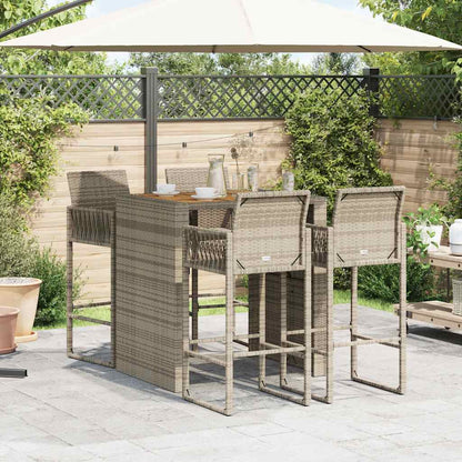 5-tlg. Gartenbar-Set ohne Kissen Grau Poly Rattan Akazie