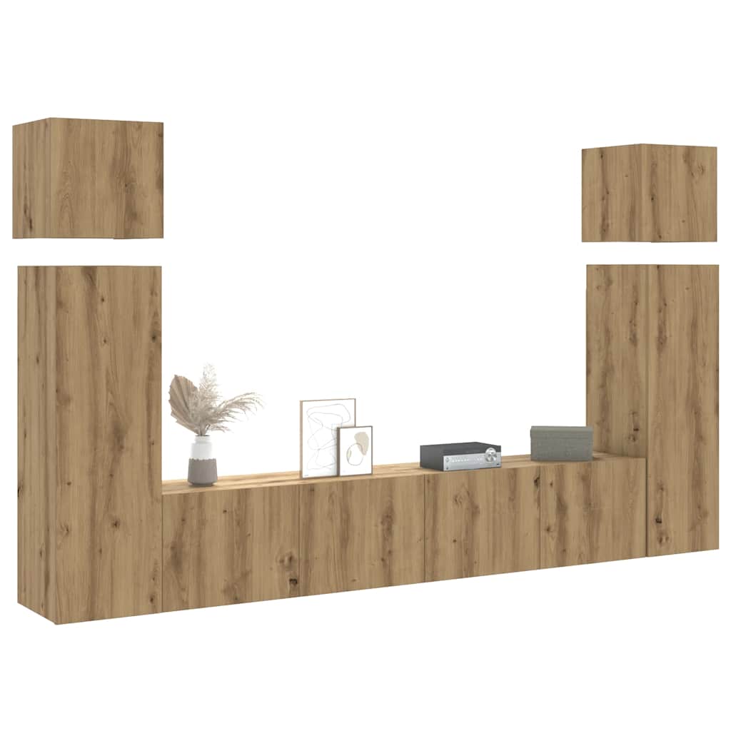 8-tlg. TV-Schrank-Set Wandmontage Artisan-Eiche Holzwerkstoff