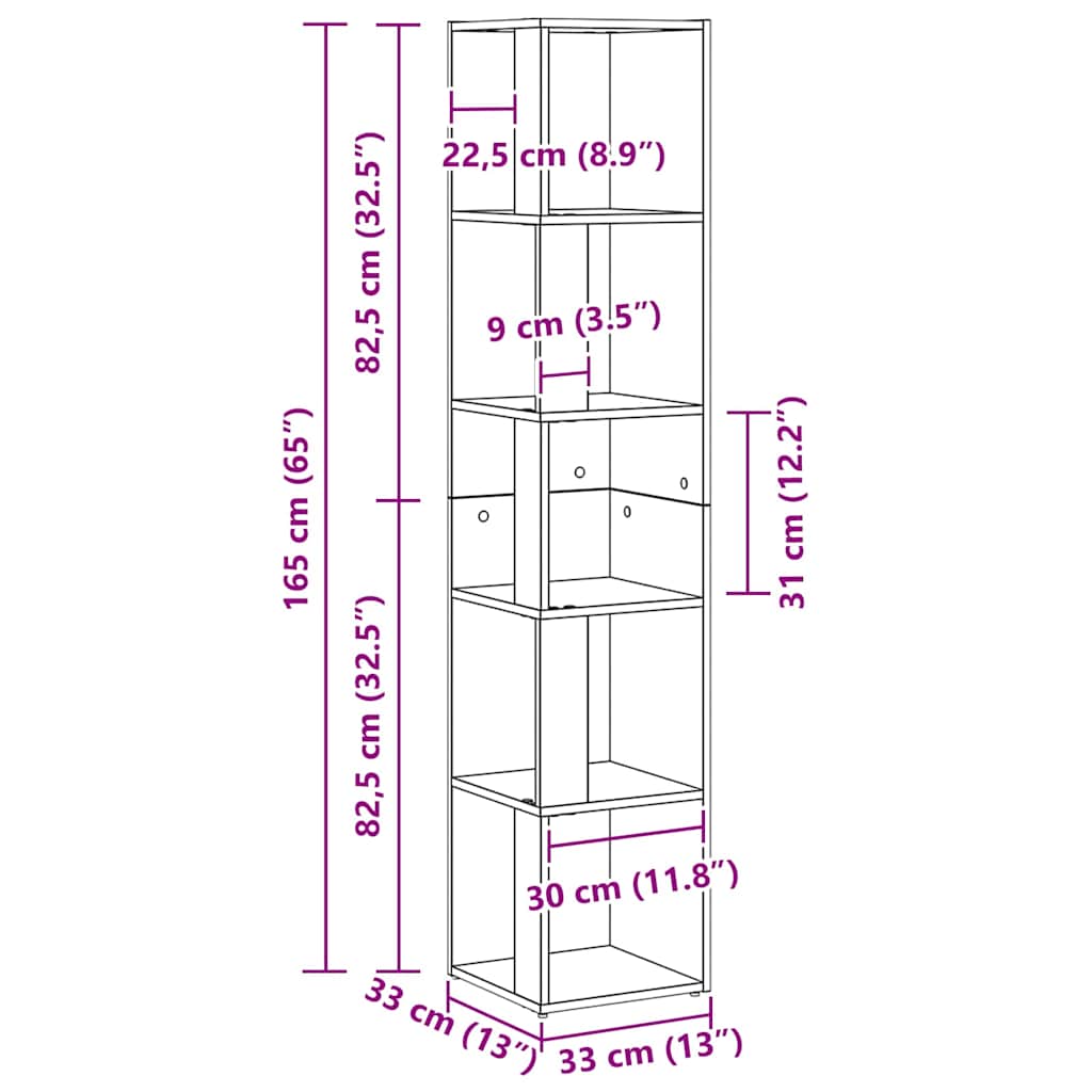 Eckregale Schwarz Eichen-Optik 33 x 33 x 164,5 cm Holzwerkstoff