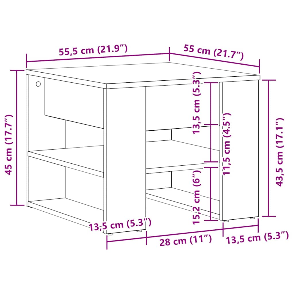 Couchtisch Schwarz Eichen-Optik 55,5 x 55 x 45 cm Holzwerkstoff