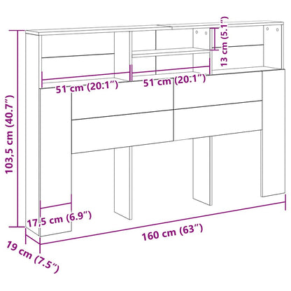 Kopfteil Schrank Schwarz Eichen-Optik 160 x 19 x 103,5 cm