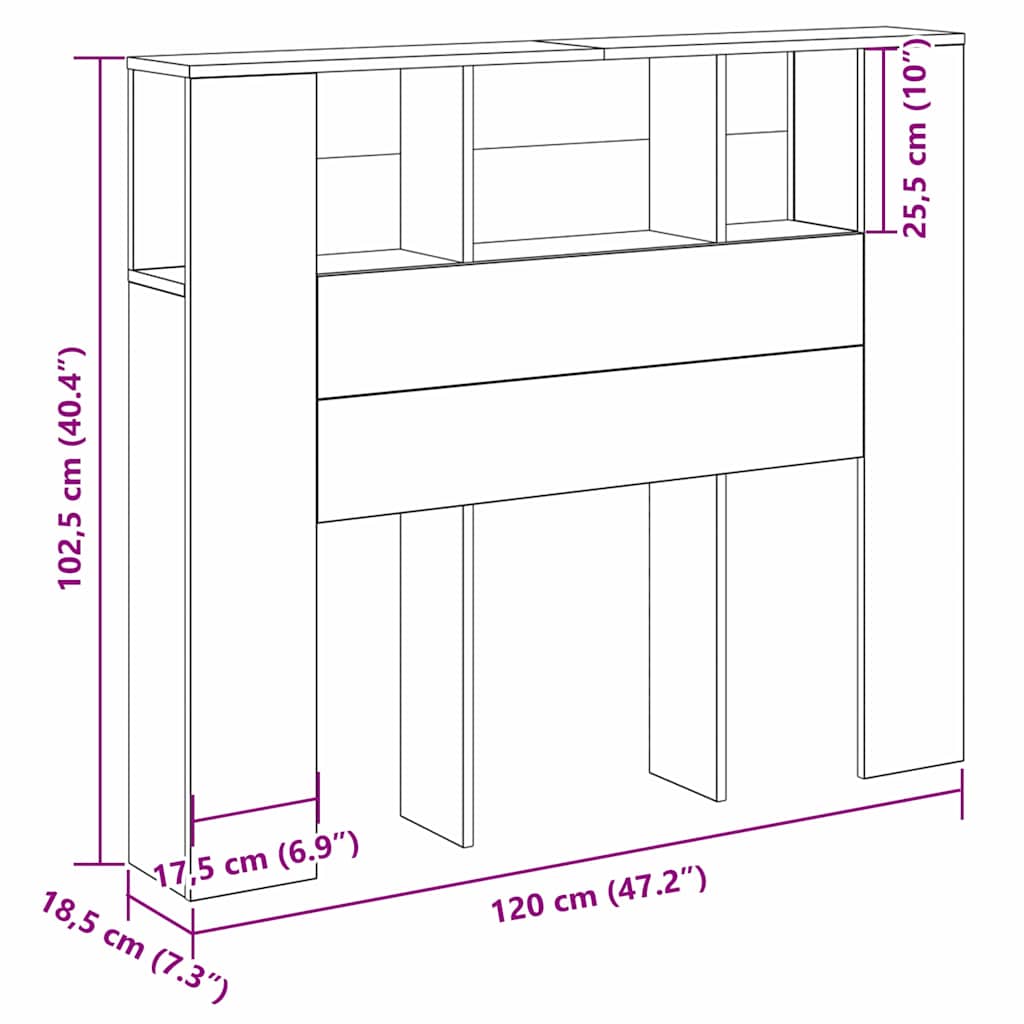 Kopfteil Schrank Schwarz Eichen-Optik 120 x 18.5 x 102.5 cm