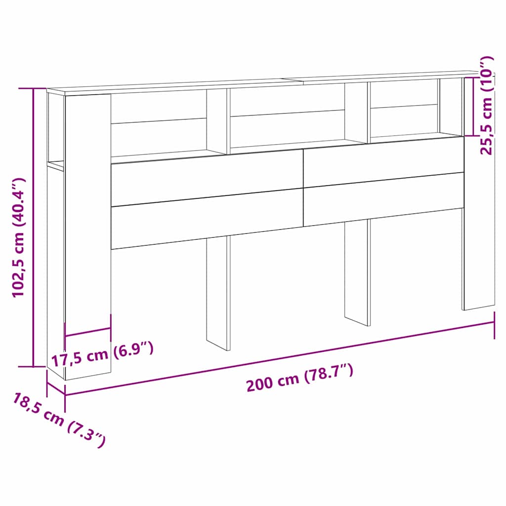 Kopfteil Schrank Schwarz Eichen-Optik 200 x 18,5 x 102,5 cm