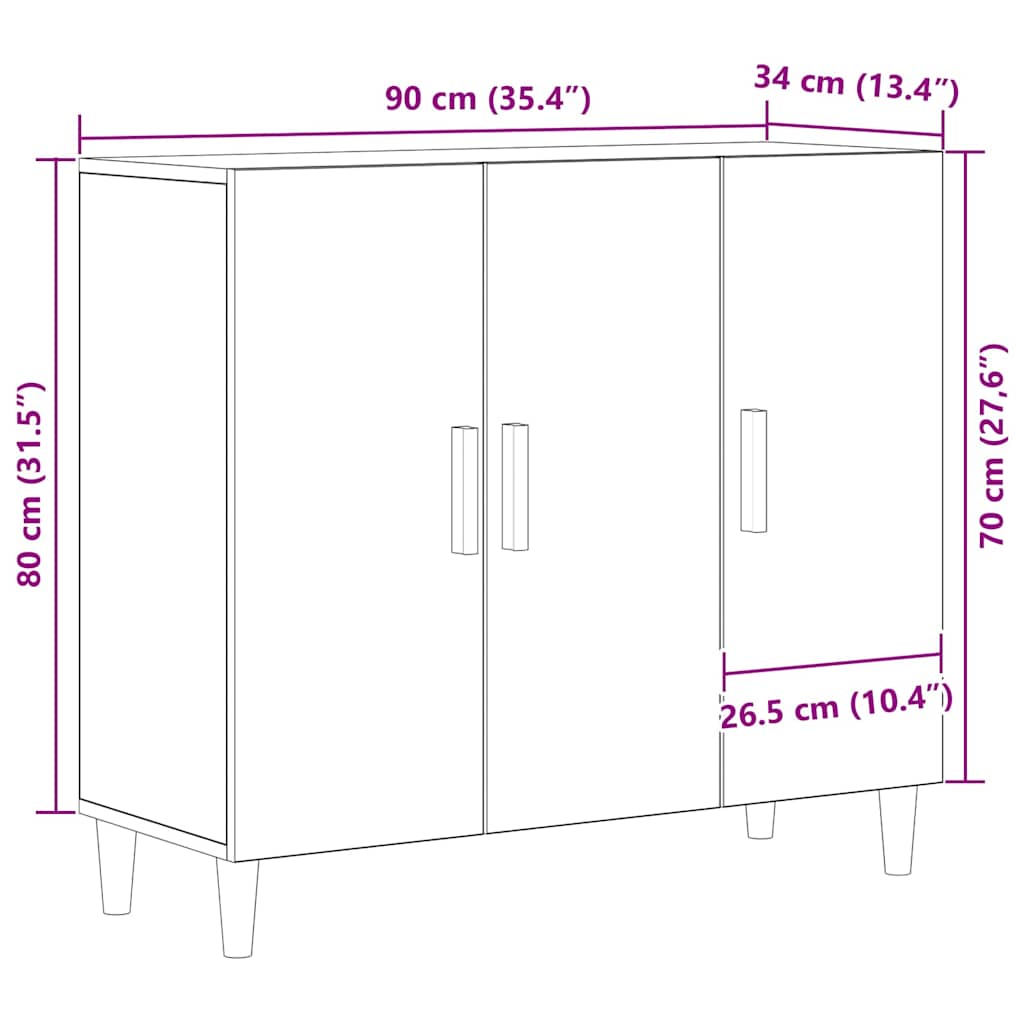 Sideboard Schwarz Eichen-Optik 90 x 34 x 80 cm Holzwerkstoff