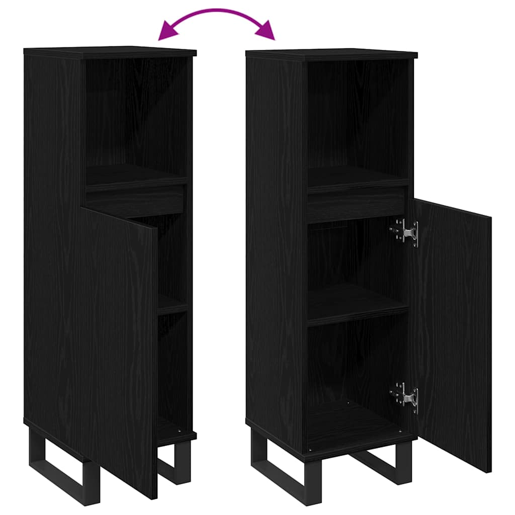 Badezimmerschrank mit Tür Schwarz Eichen-Optik 30 x 30 x 100 cm