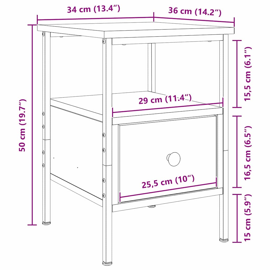 Nachttisch 2 pcs Schwarz Eichen-Optik 34 x 36 x 50 cm