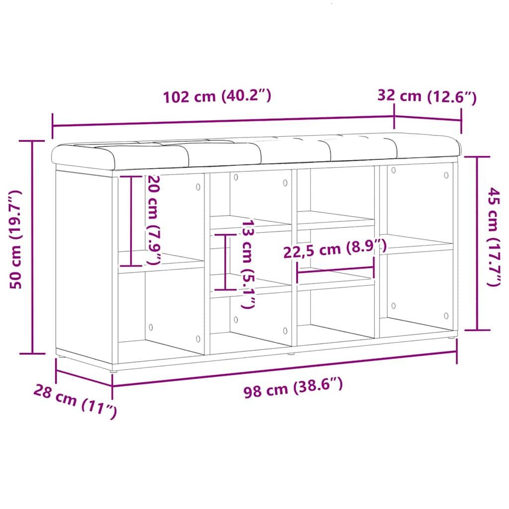 Schuhbank Schwarz Eichen-Optik 102 x 32 x 50 cm Holzwerkstoff