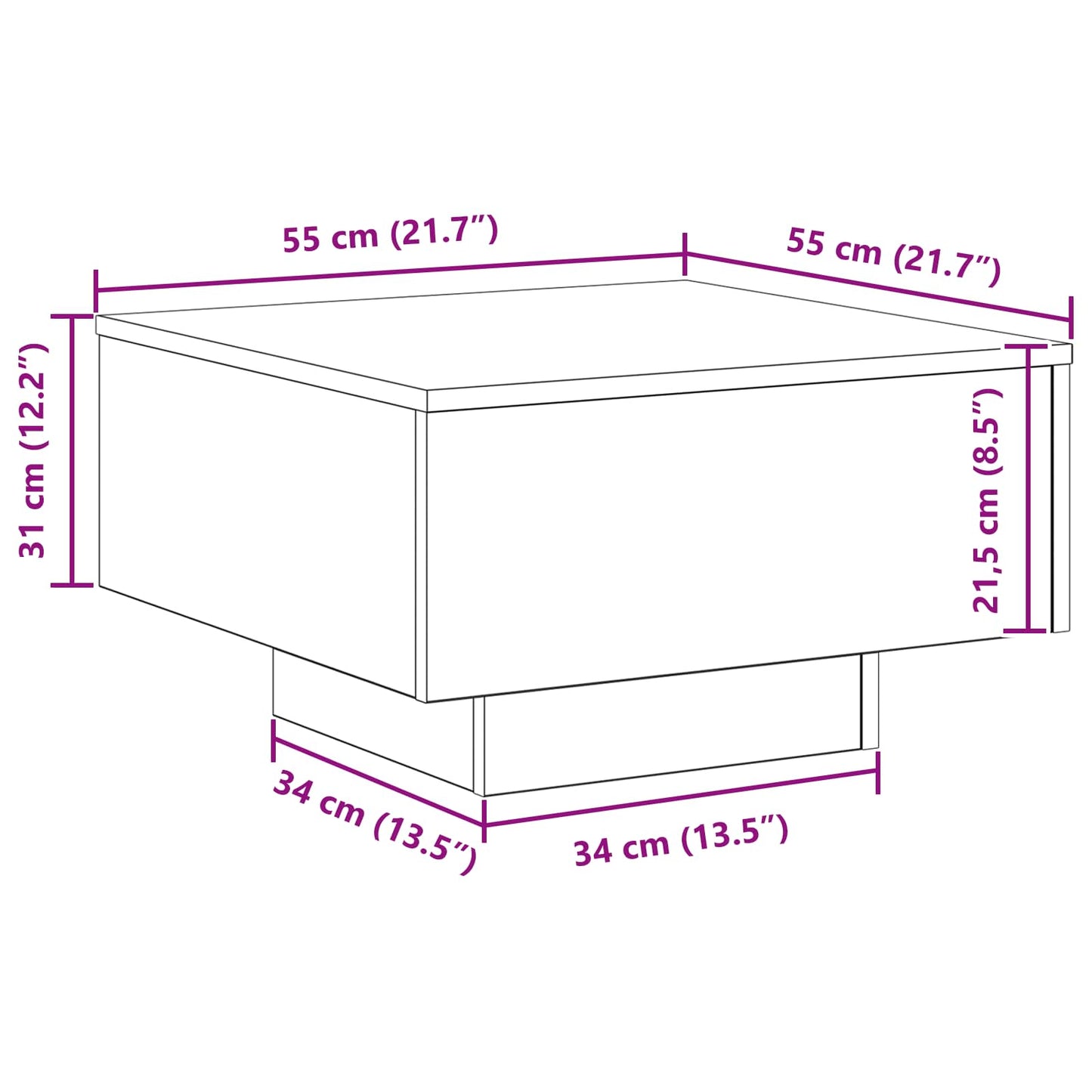 Couchtisch Schwarz Eichen-Optik 55 x 55 x 31 cm Holzwerkstoff