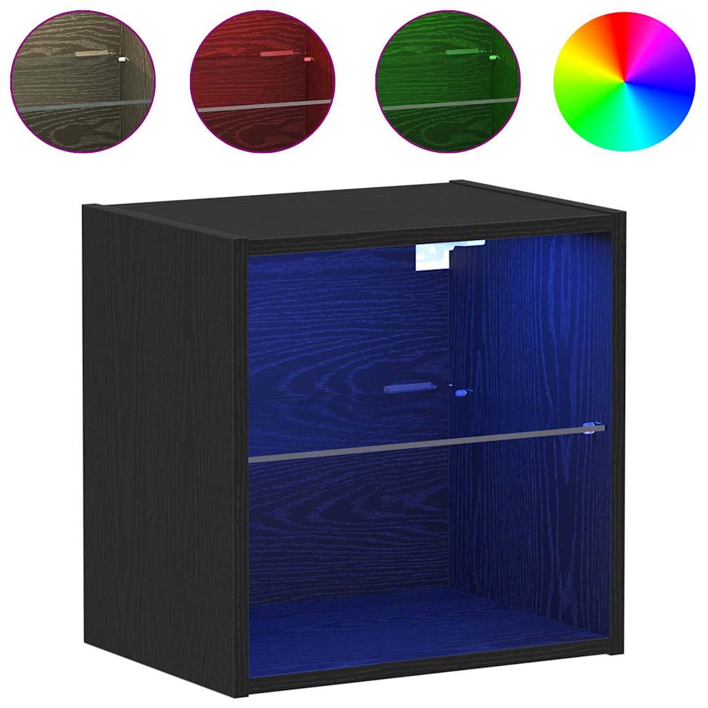 Schwimmendes Regal mit LED-Licht 2 pcs Schwarz Holzwerkstoff