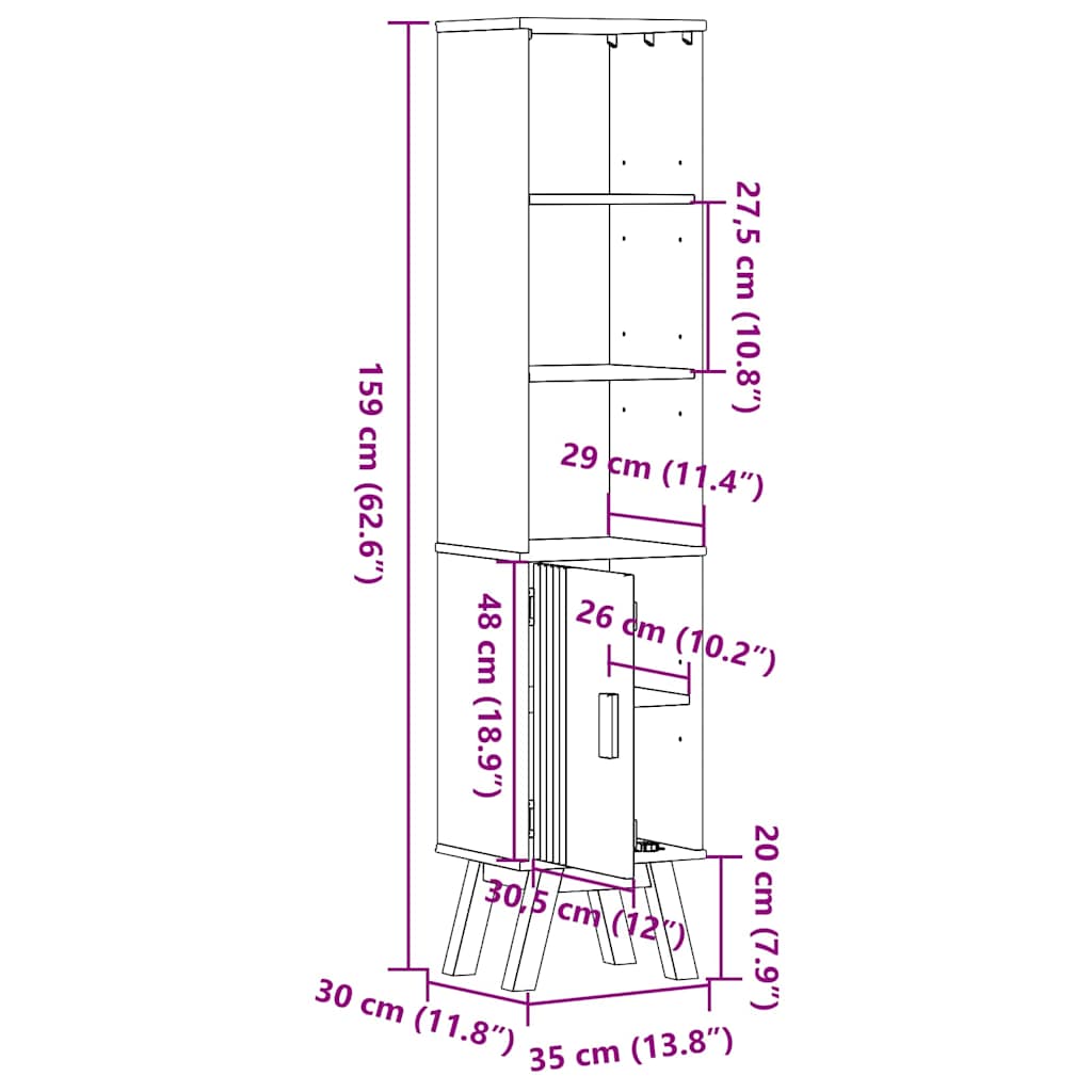 Badezimmerschrank mit Regal Olden Braun 35 x 30 x 159 cm