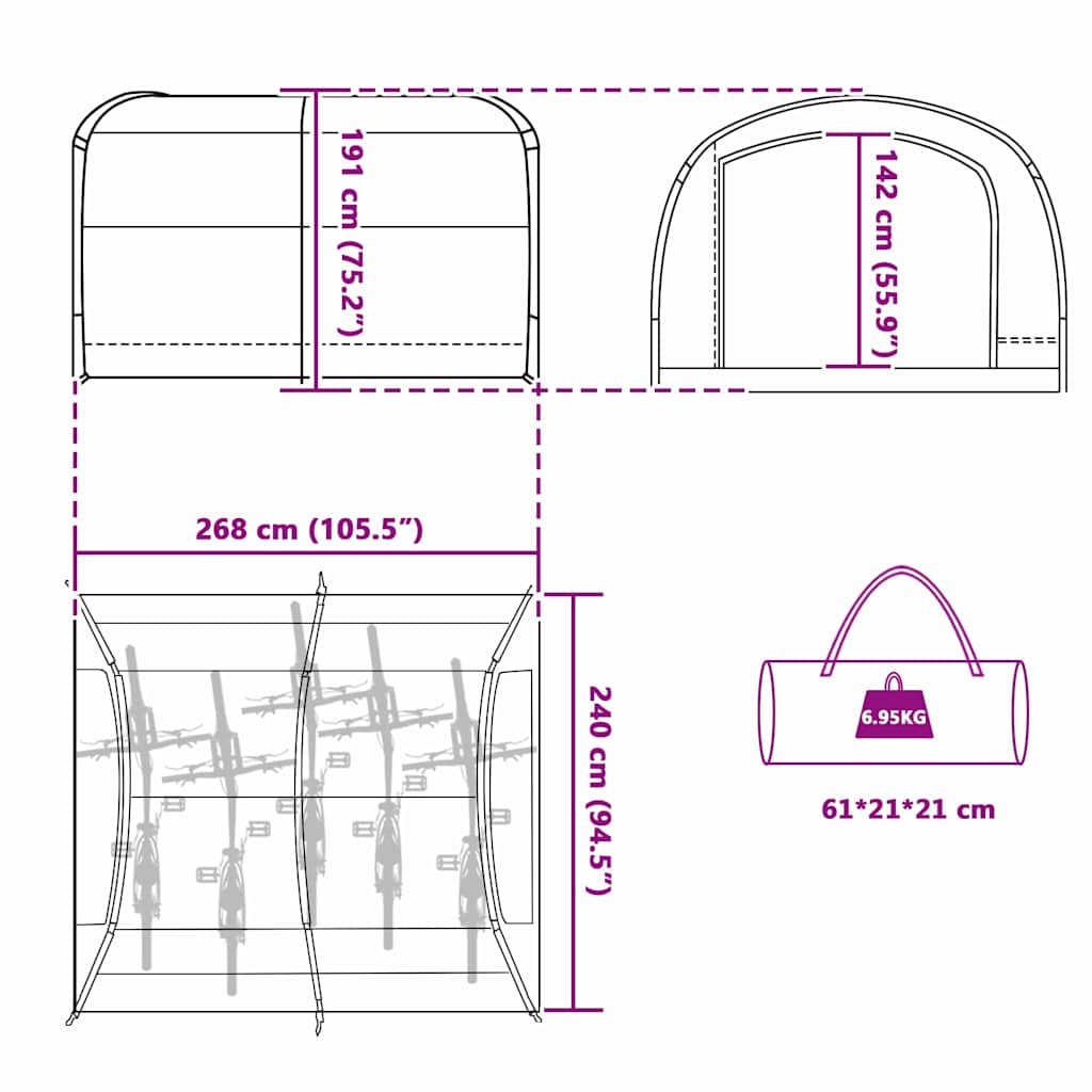 Zelt mit Dach mit Speicher Grün 268 x 240 x 191 cm Polyester