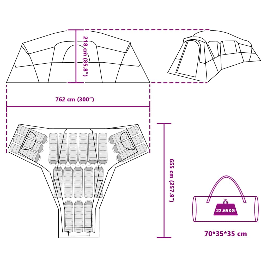 Familienzelt mit Dach Grau und Orange 762 x 655 x 218 cm Taft